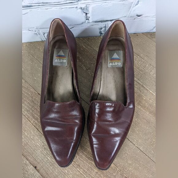 Vintage Aldo Brown leather flats loafers pointed toe slip on shoes for women 6.5 - Picture 4 of 9